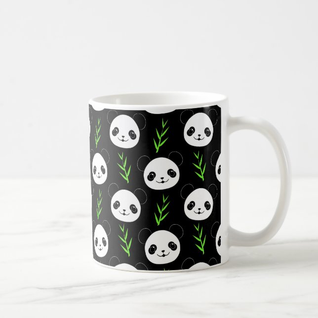 Caneca De Café Kawaii Panda Pattern Bamboo Em Verde Branco Negro (Direita)