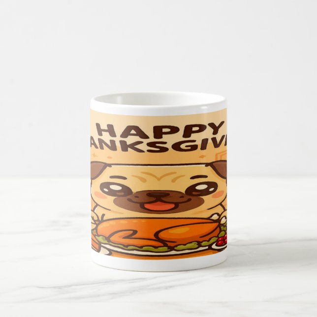 Caneca De Café Kawaii Pug Feast- Happy Thanksgiving Mug (Centro)