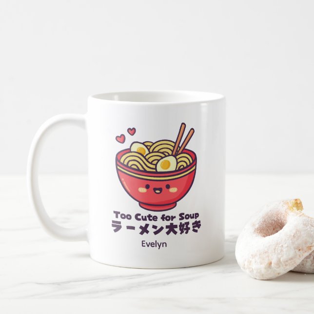 Caneca De Café Kawaii Ramen Bowl Red Smiling Anime Japanese (Com Donut)