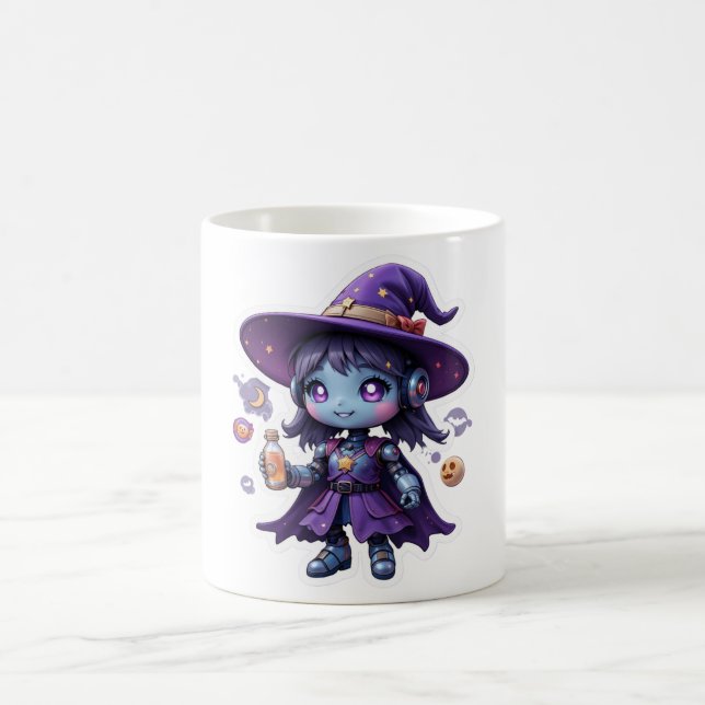 Caneca De Café Kawaii Robot Witch Girl Mug Cute Sci-Fi (Centro)