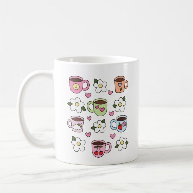 Caneca De Café Kawaii tea cup and flowers  (Esquerda)