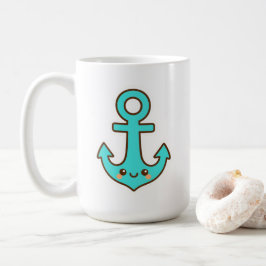 Caneca De Café Kawaii Turquoise Anchor - Whimsical & Cheerful