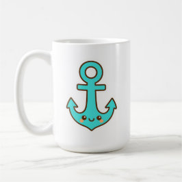 Caneca De Café Kawaii Turquoise Anchor - Whimsical & Cheerful