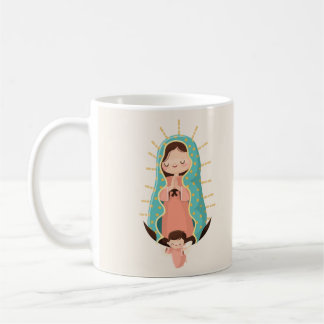 Caneca De Café Kawaii Virgin of Guadalupe with angel and prayer