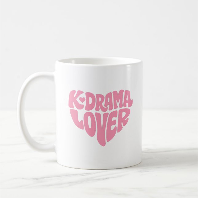 Caneca De Café Kdrama Lover Simple Minimal Pink Heart Typography (Esquerda)