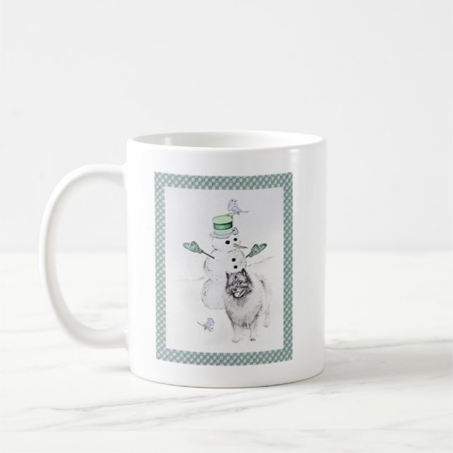 Caneca De Café Keeshond Christmas Snowman Pinting Art (Esquerda)