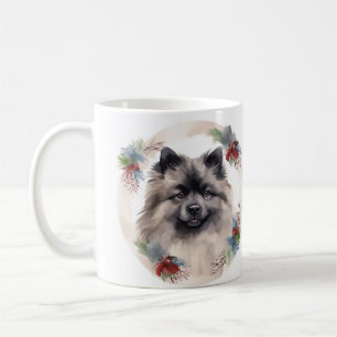 Caneca De Café Keeshond Christmas Wreath Festivo Pup