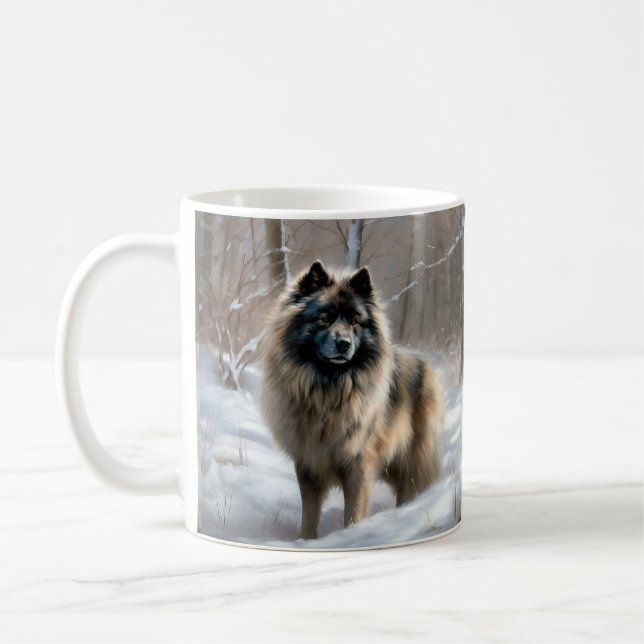 Caneca De Café Keeshond Deixe Nevar Natal (Esquerda)