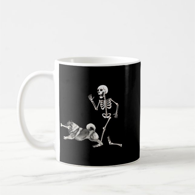 Caneca De Café Keeshond e Esqueleto Engraçados de Halloween (Esquerda)