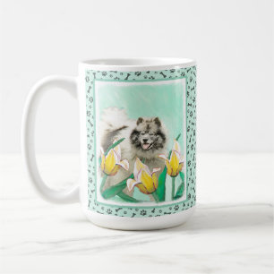 Caneca De Café Keeshond em Tulips pintando lindas artes caninas o