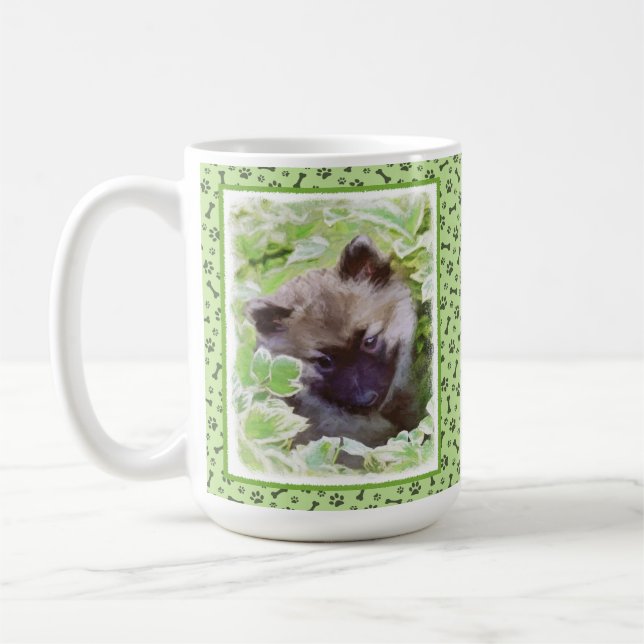 Caneca De Café Keeshond Puppy na Pintura Original (Esquerda)