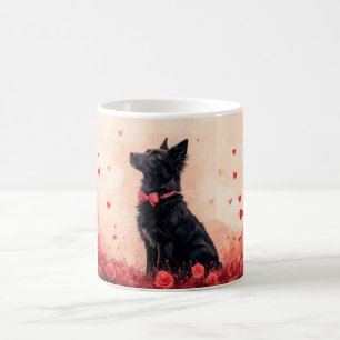 Caneca De Café Kelpie Australiano com Rosas - Dia dos Namorados