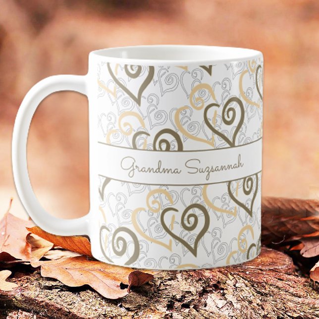 Caneca De Café Khaki Brown Linked Heart Art Personalizado (Criador carregado)
