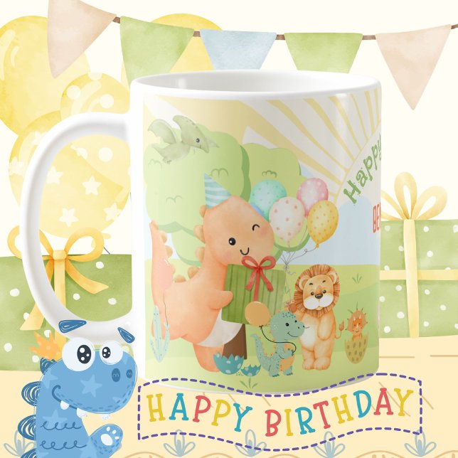 Caneca De Café Kids Dinosaur Birthday Party Watercolor  (Kids Dinosaur Birthday Party Watercolor Coffee Mug ©Susanne Sachers - Sunny Mind 🌞)