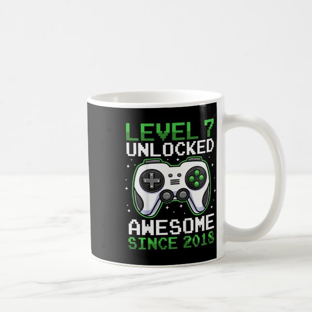Caneca De Café Kids Level 7 Unlocked 7 Years Old Video Gamer Birt (Direita)