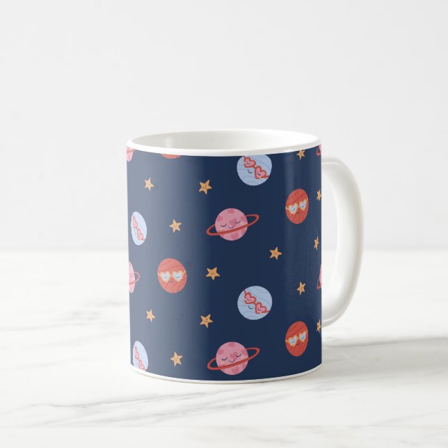 Caneca De Café Kids Space Mini Pattern with Planets & Stars (Frente Esquerda)