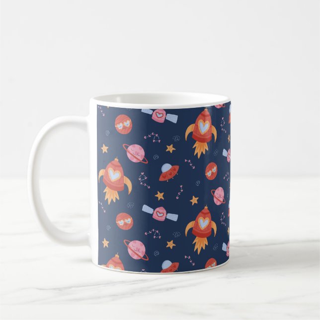 Caneca De Café Kids Space Pattern with Rockets & Planets (Esquerda)