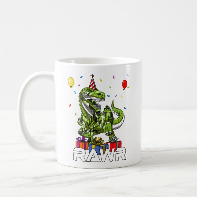 Caneca De Café Kids T-Rex Dinossaur Robot Rawr Birthday Boy Party (Esquerda)