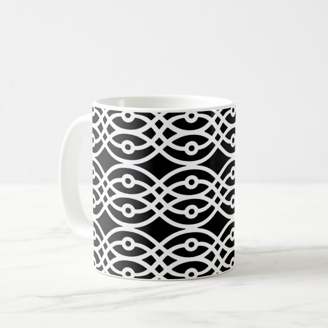 Caneca De Café Kimono impressão, branco a preto (Frente Esquerda)