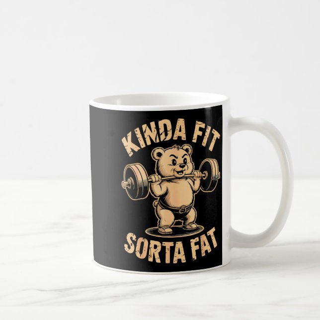 Caneca De Café Kinda Fit Sorta Fat - Funny Gym Bear Weightlifting (Direita)