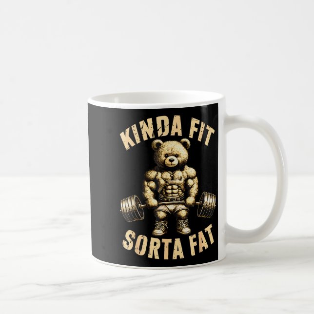 Caneca De Café Kinda Fit Sorta Fat - Funny Gym Bear Weightlifting (Direita)
