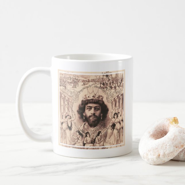 Caneca De Café King Solomon cercado por dançarinas (Com Donut)