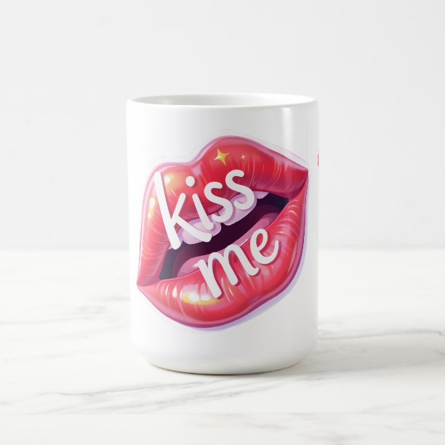 Caneca De Café Kiss Me Glossy Red Lips Art Illustration (Centro)