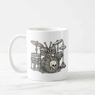 Caneca De Café Kit de Bateria Esqueleto Heavy Metal
