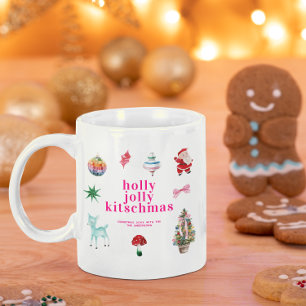 Caneca De Café Kitsch Natal   Retro Holly Jolly Holiday