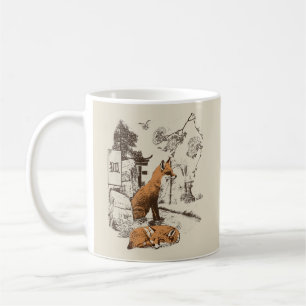 Caneca De Café Kitsune - Design Tradicional de Roupas de Rua Japo