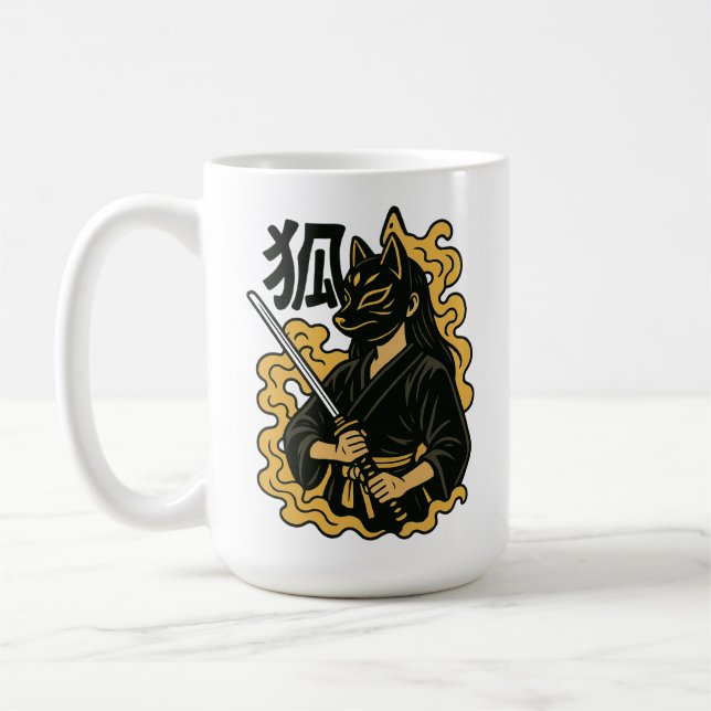 Caneca De Café Kitsune Samurai Warrior - Arte da Máscara de Fox J (Esquerda)