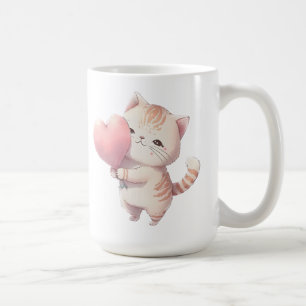 Caneca De Café Kitten Valentines Aquarela Coração Rosa Gato Fofo