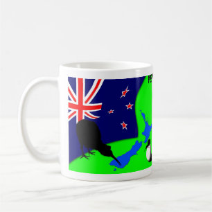 Caneca De Café Kiwi Bird, Egg & Nova Zelândia Map (desenho)