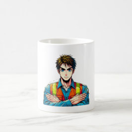 Caneca De Café Klassische, weiße Tasse mit Manga-Sicherheitsfachm