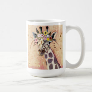 Caneca De Café Klimt Giraffe   Adornada Em Flores