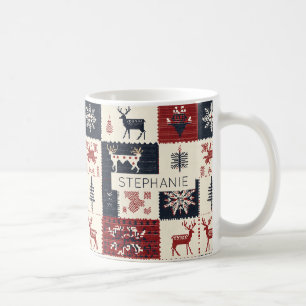 Caneca De Café Knit de Natal Nórdico   Reindeer & Snowflakes