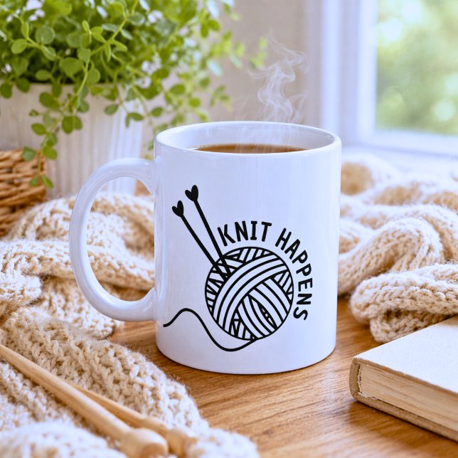 Caneca De Café Knit Engraçado Acontece (Criador carregado)