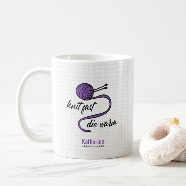 Caneca De Café Knit Roxo Rápido, Morre Quente (Com Donut)