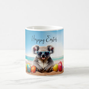 Caneca De Café Koala na praia com Felz pascoa de ovos de Páscoa