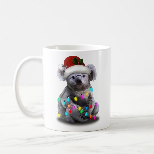 Caneca De Café Koala Sentada Com Luzes De Natal (Esquerda)