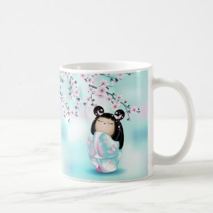 Caneca De Café Kokeshi Doll Chibi Cherry Blossoms Café Mug
