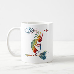 Caneca De Café Kokopelli Americano Nativo Com Duas Penas 1