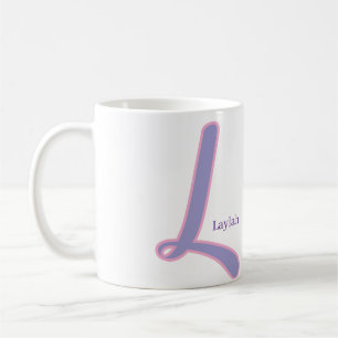 Caneca De Café L Inicial Personalizada Rosa e Roxo Moderna