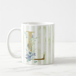 Caneca De Café L ouro inicial em faixas azuis e brancas