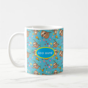 Caneca De Café Lã Cuta   Flores Estrelas de Padrão Azul Modelo