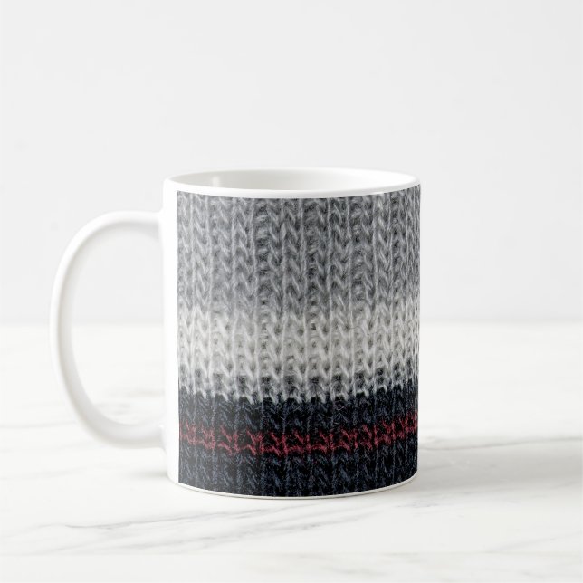 Caneca De Café Lã de tricô: listras brancas e vermelhas. (Esquerda)