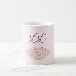 Caneca De Café Lábios Brilho Rosa XOXO