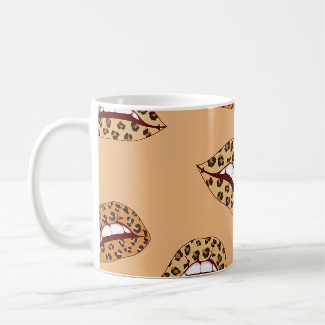 Caneca De Café Lábios de impressão leopardo com padrão uniforme,  (Esquerda)