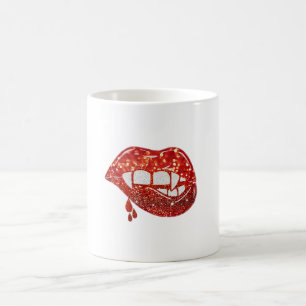 Caneca De Café Lábios de vampiro com brilho de faux com derramame
