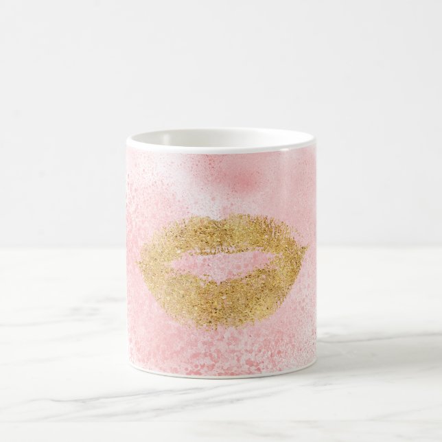 Caneca De Café Lábios Dourados cor-de-rosa Confetti Kiss (Centro)